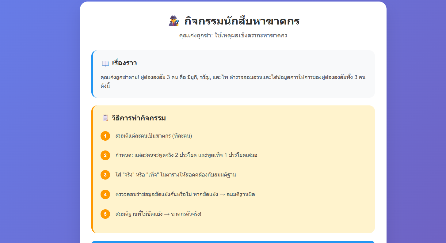 เกมนักสืบเชิงตรรกะ: หาฆาตกรด้วยการวิเคราะห์ข้อมูล