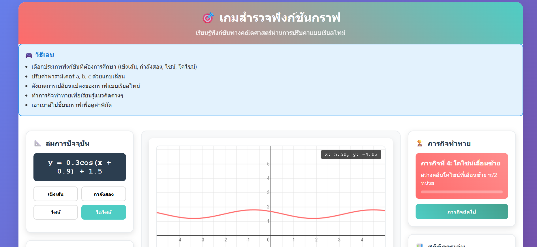 เกมสำรวจฟังก์ชันกราฟแบบโต้ตอบ
