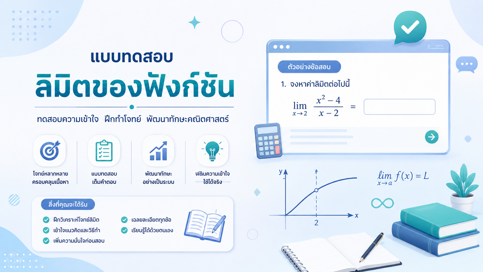 แบบทดสอบลิมิตของฟังก์ชัน แบบเต็มคำตอบ