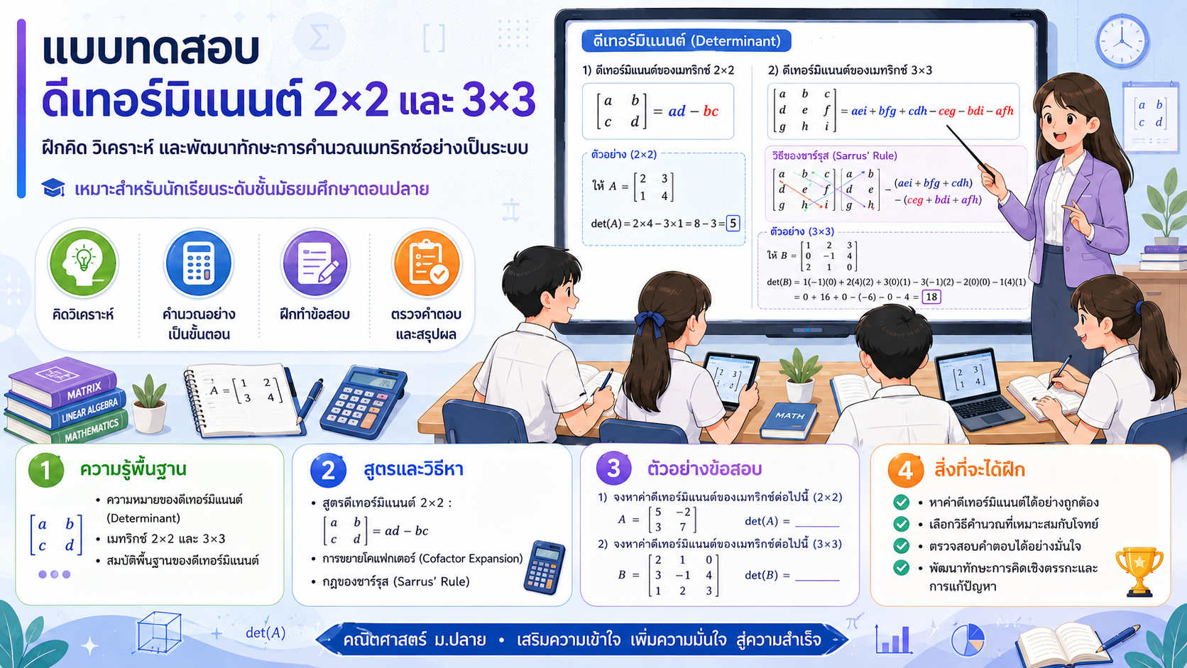 แบบทดสอบดีเทอร์มิแนนต์ (Determinant) ของเมทริกซ์ขนาด 2*2,3*3